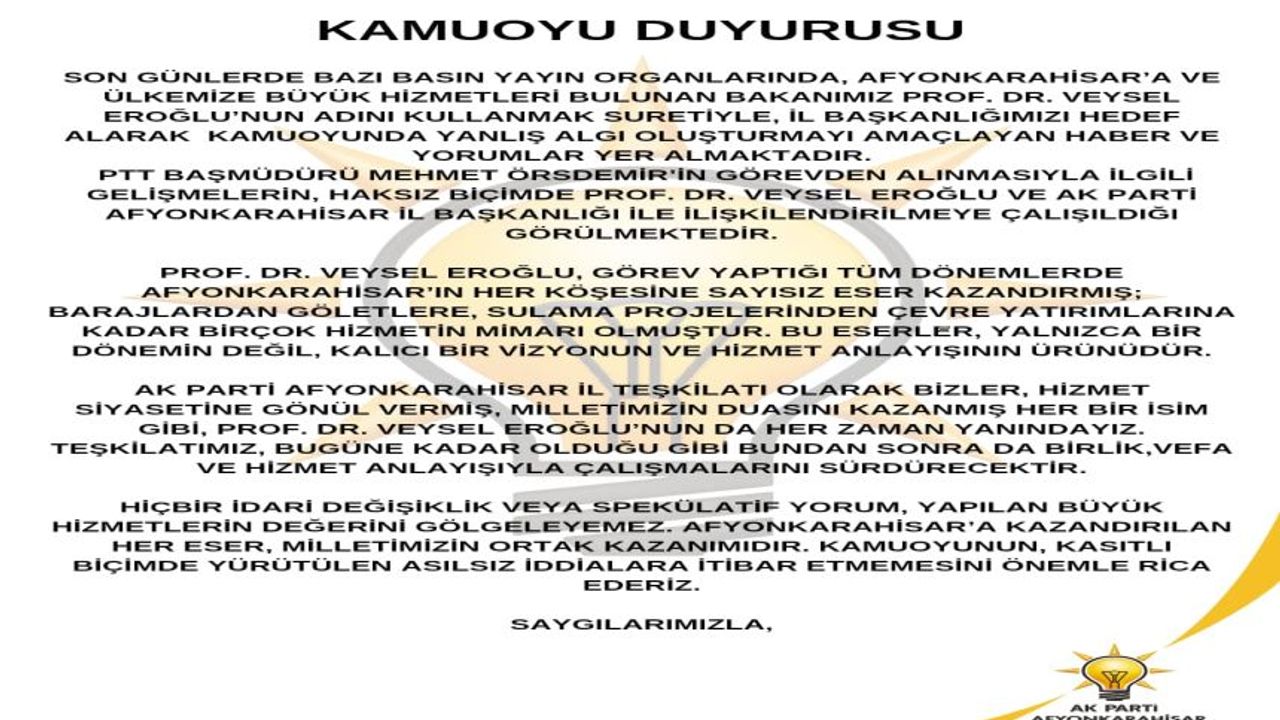 KAMUOYUNA DUYURU