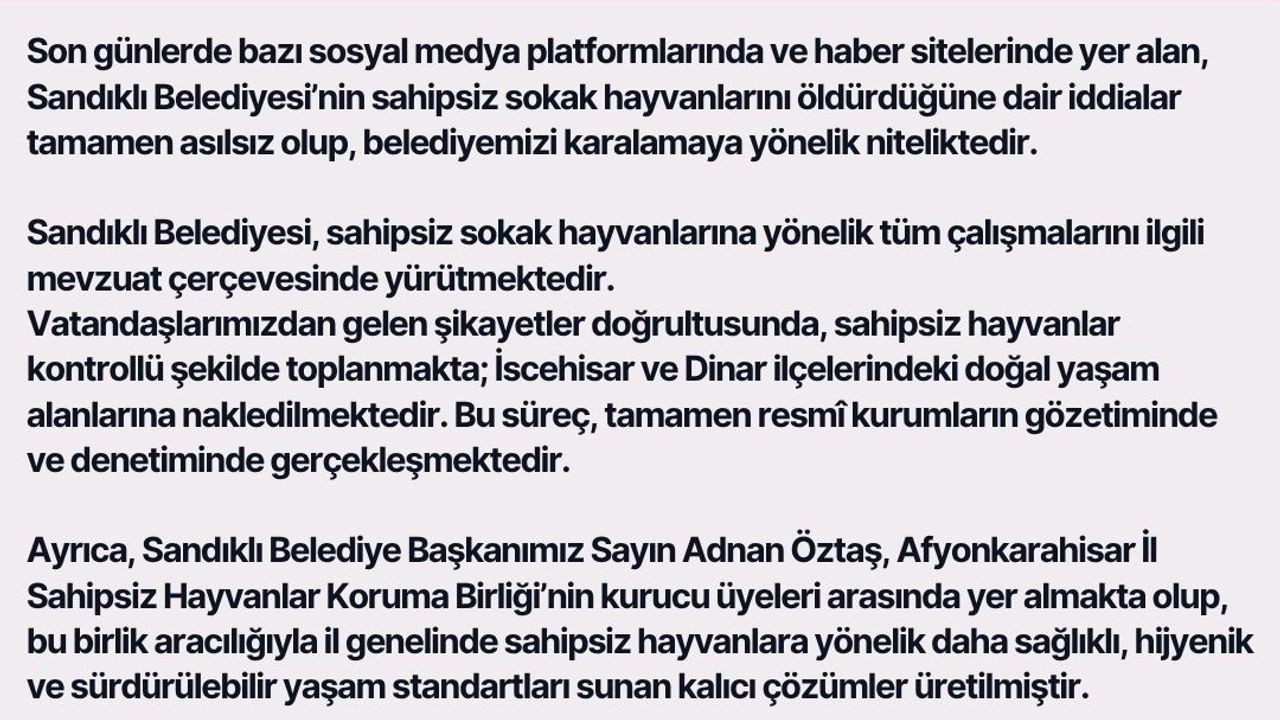 Sandıklı Belediyesinden Açıklama