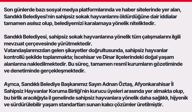 Sandıklı Belediyesinden Açıklama