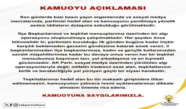 AK PARTİ'DEN KAMUOYU AÇIKLAMASI