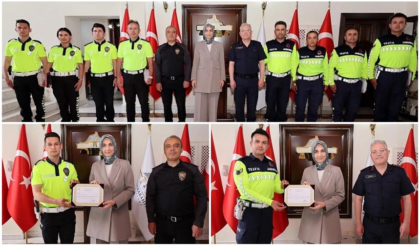 VALİ YİĞİTBAŞI 8 TRAFİK PERSONELİNE 'BAŞARI BELGESİ VERDİ