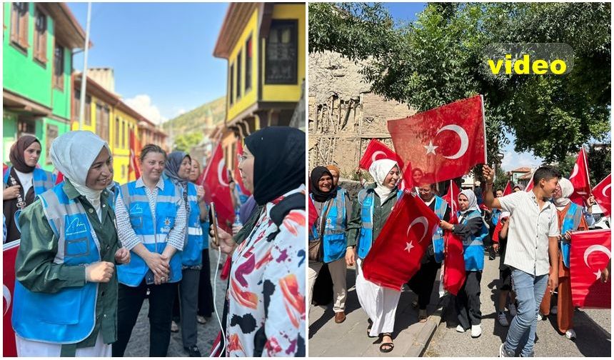 “TERÖRSÜZ TÜRKİYE” ÇAĞRISI YANKI BULDU AK KADINLAR  BAYRAK DAĞITTI
