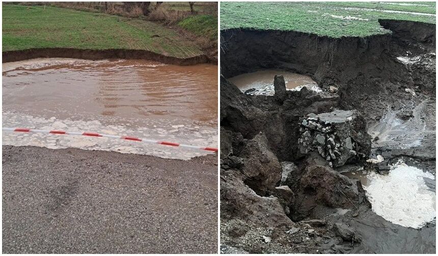 Sandıklı'da Yol Çöktü: 4 Metrelik Çukur Oluştu